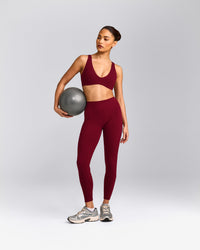SoftMotion™ High Waisted Leggings with Gray Logo | Ruby Red