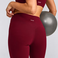 SoftMotion™ High Waisted Leggings with Gray Logo | Ruby Red