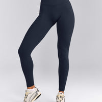 SoftMotion™ High Waisted Leggings with Grey Logo | True Blue