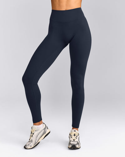 SoftMotion™ High Waisted Leggings with Grey Logo | True Blue