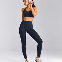 SoftMotion™ High Waisted Leggings with Grey Logo | True Blue