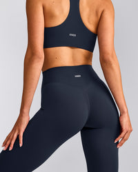 SoftMotion™ High Waisted Leggings with Grey Logo | True Blue