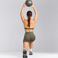 SoftMotion™ High Waisted Shorts 6" with Grey Logo | Alpine Green