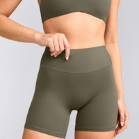 SoftMotion™ High Waisted Shorts 6" with Grey Logo | Alpine Green