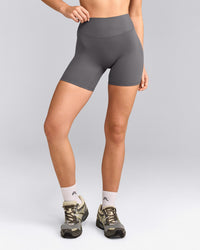 SoftMotion™ High Waisted Shorts 6" with Grey Logo | Ash Grey