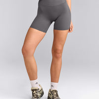 SoftMotion™ High Waisted Shorts 6" with Grey Logo | Ash Grey