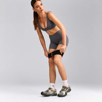 SoftMotion™ High Waisted Shorts 6" with Grey Logo | Ash Grey