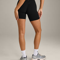 SoftMotion™ High Waisted Shorts 6" with Grey Logo | Black
