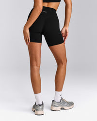 SoftMotion™ High Waisted Shorts 6" with Gray Logo | Black