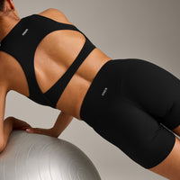 SoftMotion™ High Waisted Shorts 6" with Grey Logo | Black