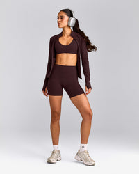 SoftMotion™ High Waisted Shorts 6" with Grey Logo | Plum Brown