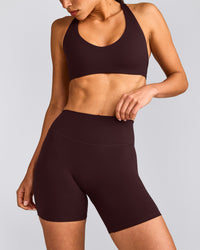 SoftMotion™ High Waisted Shorts 6" with Grey Logo | Plum Brown
