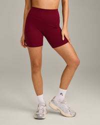 SoftMotion™ High Waisted Shorts 6" with Grey Logo | Ruby Red