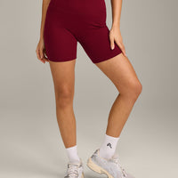 SoftMotion™ High Waisted Shorts 6" with Grey Logo | Ruby Red