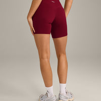 SoftMotion™ High Waisted Shorts 6" with Grey Logo | Ruby Red