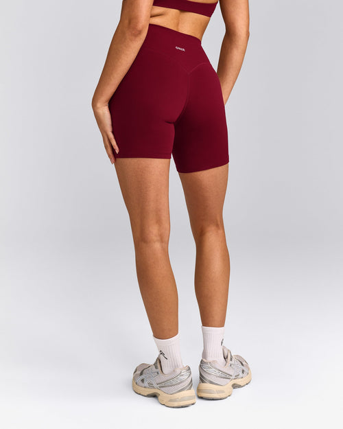 SoftMotion™ High Waisted Shorts 6" with Gray Logo | Ruby Red