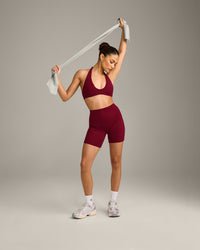 SoftMotion™ High Waisted Shorts 6" with Grey Logo | Ruby Red