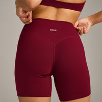 SoftMotion™ High Waisted Shorts 6" with Grey Logo | Ruby Red