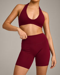 SoftMotion™ High Waisted Shorts 6" with Grey Logo | Ruby Red