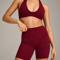 SoftMotion™ High Waisted Shorts 6" with Grey Logo | Ruby Red