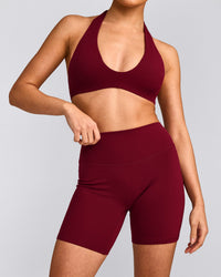 SoftMotion™ High Waisted Shorts 6" with Gray Logo | Ruby Red