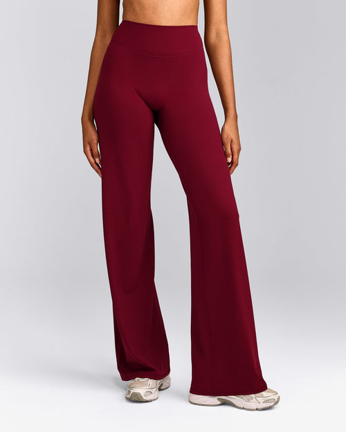SoftMotion™ Straight Leg Trousers with Gray Logo | Ruby Red