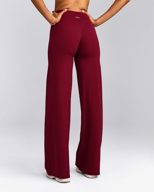 SoftMotion™ Straight Leg Trousers with Gray Logo | Ruby Red