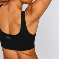 SoftMotion™ Longline Sports Bra with Gray Logo | Black