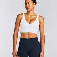 SoftMotion™ Longline Sports Bra with Gray Logo | White