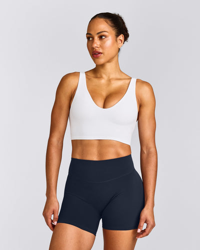 SoftMotion™ Longline Sports Bra with Gray Logo | White