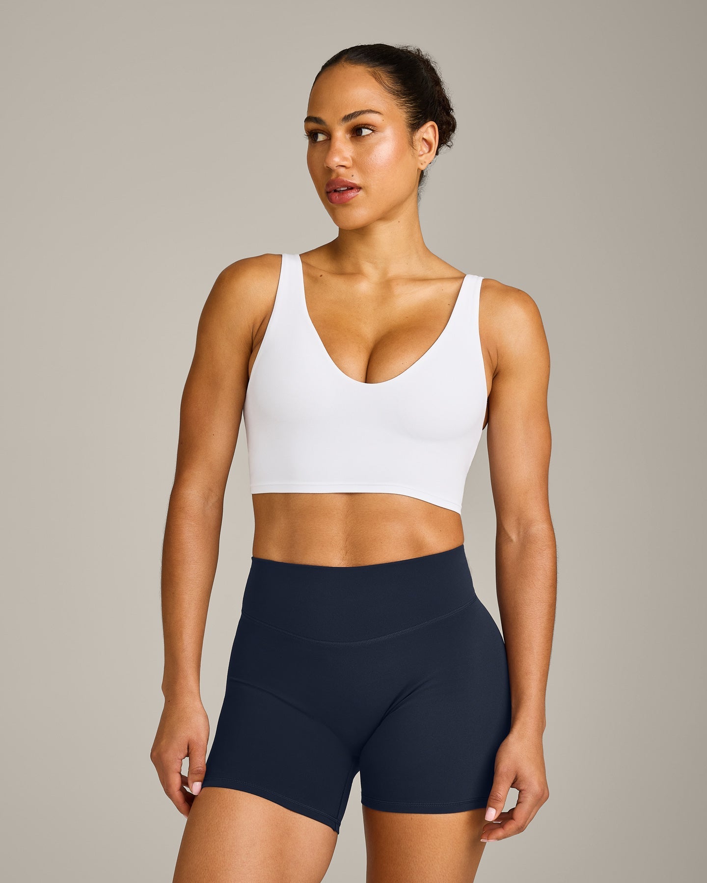SoftMotion™ Longline Sports Bra with Grey Logo | White