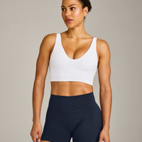 SoftMotion™ Longline Sports Bra with Grey Logo | White