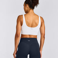 SoftMotion™ Longline Sports Bra with Gray Logo | White