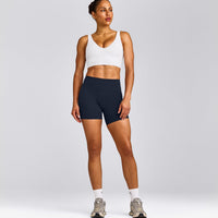 SoftMotion™ Longline Sports Bra with Gray Logo | White