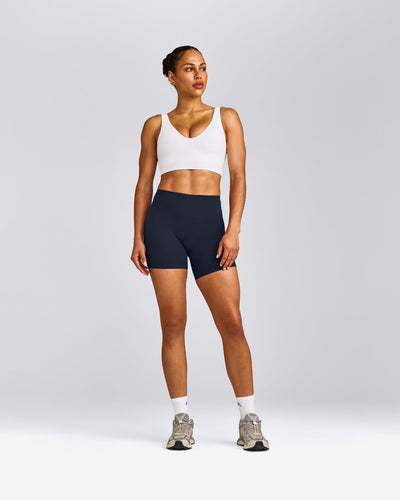 SoftMotion™ Longline Sports Bra with Gray Logo | White