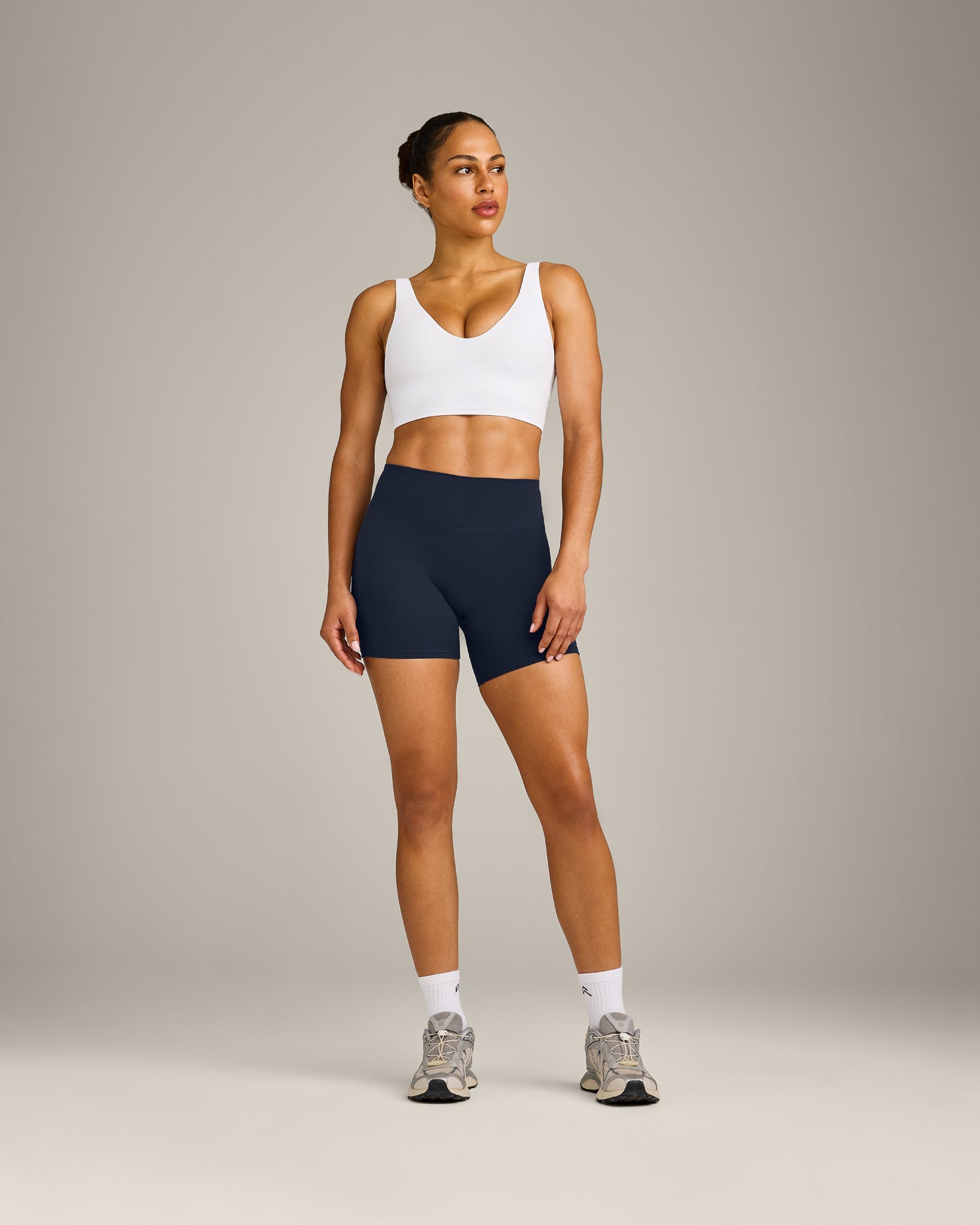SoftMotion™ Longline Sports Bra with Grey Logo | White