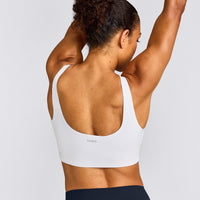 SoftMotion™ Longline Sports Bra with Gray Logo | White