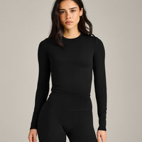 SoftMotion™ Long Sleeve Mid Top with Grey Logo | Black
