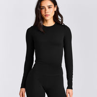 SoftMotion™ Long Sleeve Mid Top with Gray Logo | Black
