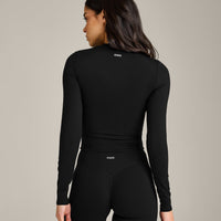 SoftMotion™ Long Sleeve Mid Top with Grey Logo | Black