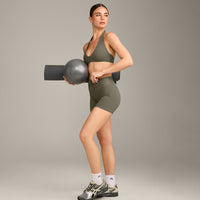 SoftMotion™ Minimal Halter Neck Bralette with Grey Logo | Alpine Green