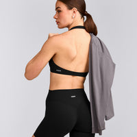 SoftMotion™ Minimal Halter Neck Bralette with Gray Logo | Black