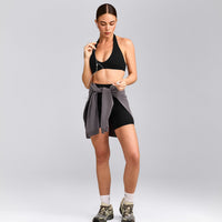 SoftMotion™ Minimal Halter Neck Bralette with Gray Logo | Black