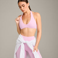 SoftMotion™ Minimal Halter Neck Bralette with Grey Logo | Chalk Pink