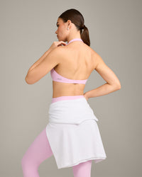 SoftMotion™ Minimal Halter Neck Bralette with Grey Logo | Chalk Pink