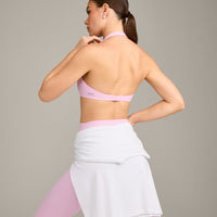 SoftMotion™ Minimal Halter Neck Bralette with Grey Logo | Chalk Pink