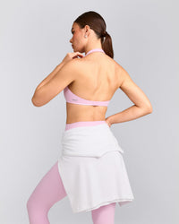 SoftMotion™ Minimal Halter Neck Bralette with Grey Logo | Chalk Pink