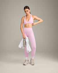 SoftMotion™ Minimal Halter Neck Bralette with Grey Logo | Chalk Pink