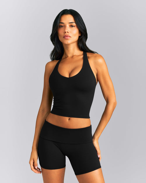 SoftMotion™ Racer Back Mid Tank Top with Built in Bra Shelf | Black