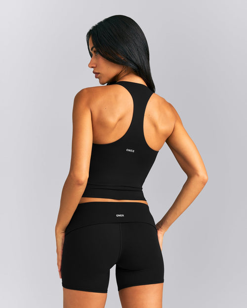 SoftMotion™ Racer Back Mid Tank Top with Built in Bra Shelf | Black
